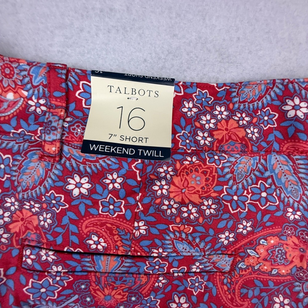 Talbots Shorts Women 16 Red Paisley Floral Weekend Twill Cotton Stretch 7 Inch - Picture 6 of 12